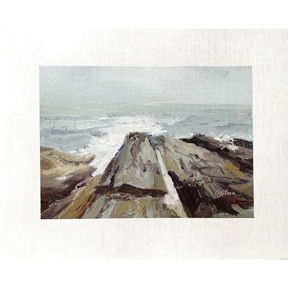 8x10 Original Seascape Oil Painting Ocean Impressionist Rocky Shore Coast Signed